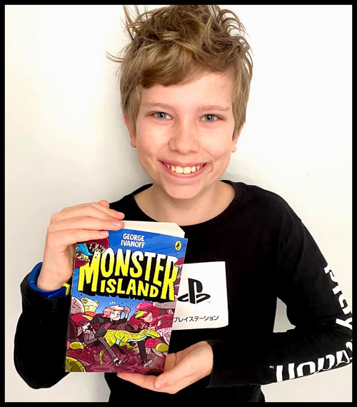 Henry with Monster Island book.